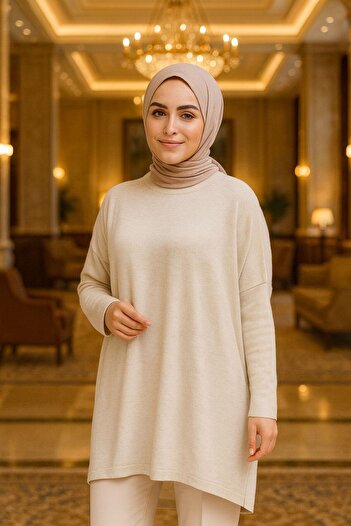 Neva Style Μπεζ Πλεκτό Poncho 3399BEJ - Hijab Design