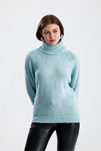 Figo Turtleneck Raglan Sleeve Ribbed Knitwear Sweater