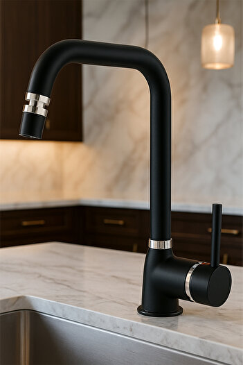 KUSTAR Varna Black Kitchen Sink Faucet with 360° Movable Aerator