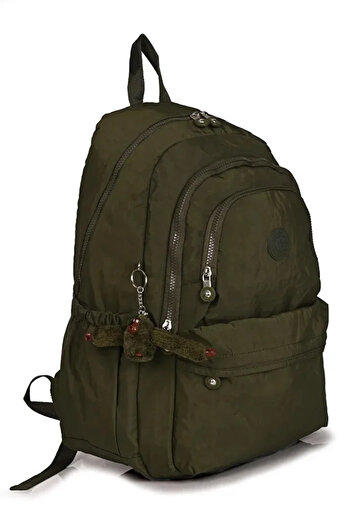 Catwins Crinkle Fabric Unisex School Backpack with Khaki Accessories - Middle School High School 1660