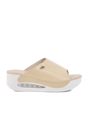 Aspor Beige Women's Wedge Heel Slippers