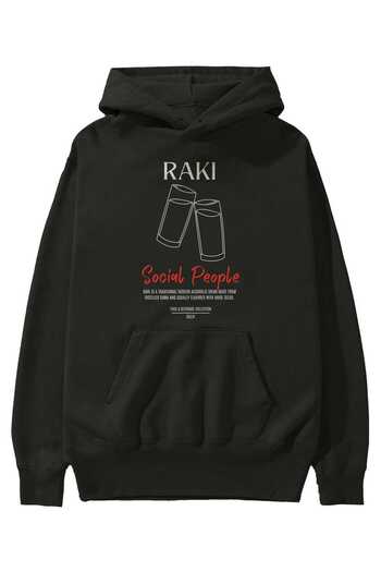 Ankhises Raki Cocktail Front Printed Black Hoodie Oversized Hooded Sweatshirt Men Women