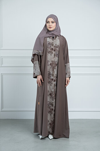 LAVİNİA Women's abaya from Lavinia, printed, super dew fabric, with powder chiffon fabric insert