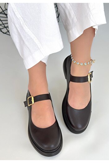 pabucmarketi Brown Buckle Women's Casual Shoes