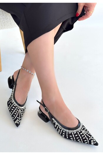 pabucmarketi Black Stone Women's Heeled Shoes