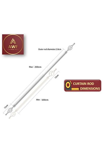 AWF AL WADI FURNITURE Roman Extendable Curtain Rod, Metal Single Rod Window Treatment Rod Drapery Rod WHITE, 110 – 200 cm