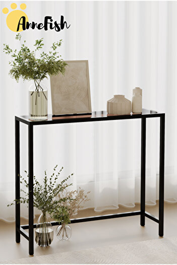 AnneFish 100*30*90cm Glass Console Table Tempered Glass Top Sofa Table Coffee Corner Display Shelf Entryway