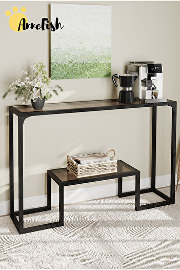 AnneFish 120*30*80cm 3Tier Glass Console Sofa Table with Shelf and Entryway Table Couch Hallway Entrance