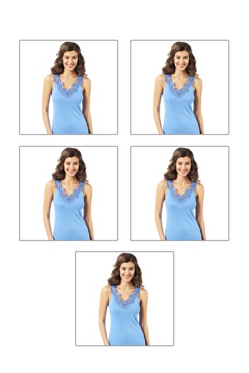 ÖZKAN underwear Özkan 2001 - Pack of 5 Women's Laced Cotton Ribbed Magnolia Tank Top