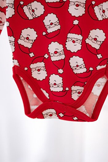 Lilabio Pamuklu Uzun Kollu Kırmızı Noel Baba Bebek Body