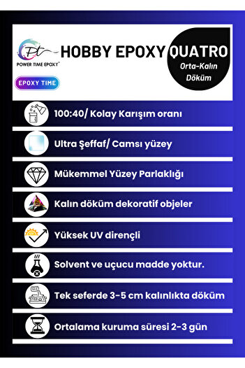 POWER TIME EPOXY 14 Kg Hobby Epoxy Quatro Kalın Döküm Ultra Şeffaf Ve Parlak Epoksi Reçine 4-6 Cm Tek Döküm