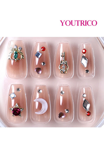 Youtrico 24pcs Press-on nails,3D diamonds,Medium length T,Princess Style fake nails,City Chic Daily