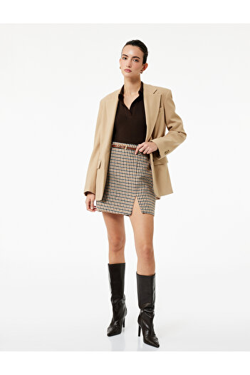 Koton Fusta mini din tweed cu model de picătură de gâscă, cu talie înaltă