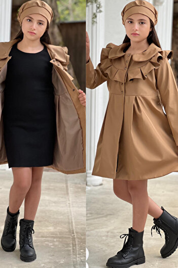 ELAFOR Girl's Ruffled Seasonal Beret Waterproof Trench Coat/Mont/Jacket/Raincoat