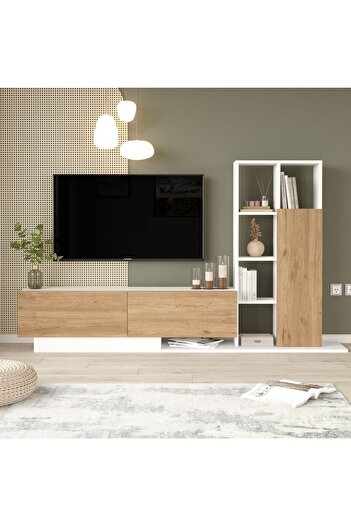 Yurupa Forte Tv Ünitesi Kapaklı Kitaplık Raf Sepet-Beyaz FOR1-SW