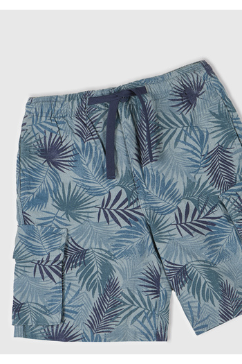 United Colors of Benetton Boy's Airman Blue All Patterned Bermuda Shorts with Drawstring Cover Pocket Detail