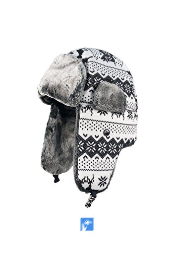 Kardelen Butik Denizli 70% Cotton 30% Acrylic Windproof Patterned Russian Pilot Hat with Fur Inside (for Women and Men)