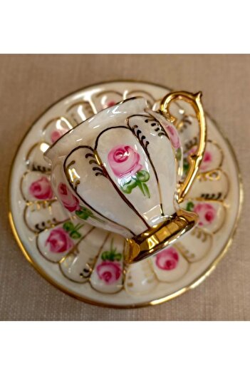 BY.RAYKA PORSELEN El Dekor Porcelain Hand Painting Set of 2 Cup