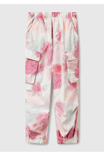 United Colors of Benetton Girl's Pink Mix All Patterned Parachute Trousers with Elastic Waist and Cover Pocket