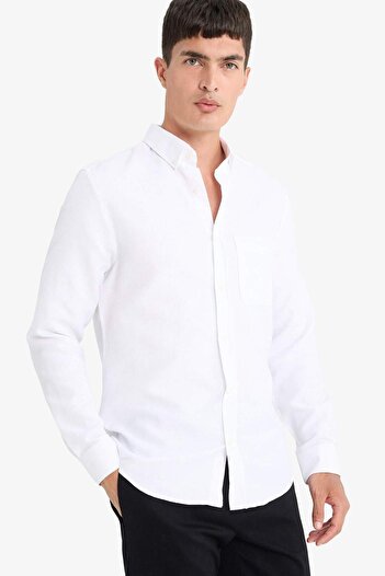 DeFacto Cămașă din bumbac, cu mânecă lungă, cu gât polo, slim fit