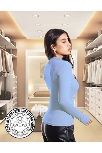ALYA UNDERWEAR Hanorac cu jumătate de gât, țesătură cu nervuri, lycra, albastru deschis