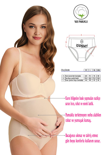 ÖZKAN underwear Özkan 23582 2 Pack Women's White Skin Mixed Pack Cotton Lycra Single Jersey Pregnant Maternity High Waist