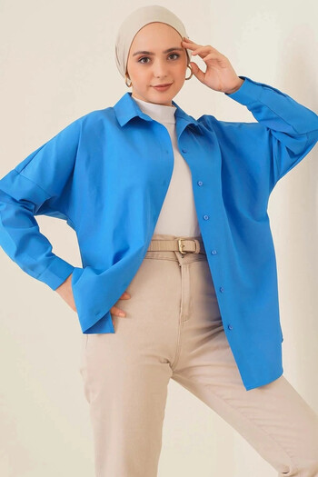 hazelin Women's Hijab Vivid Blue Wide Fit Long Basic Shirt HZL24W-BD139001