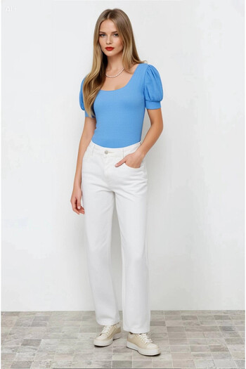 hazelin New Blue Square Neck Women's Knitted Blouse - HZL22W-BD104091
