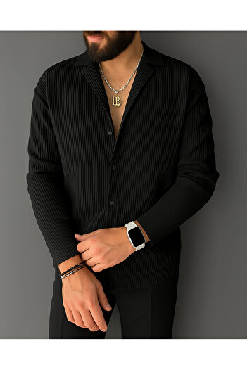 NO1 KONSEPT Men's Black Corduroy Oversized Ottoman Crewneck Shirt