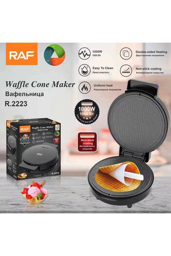 raf Waffle Cone Maker - 1000W, Diameter 20cm, Non-stick, Quick Desserts, R 2223
