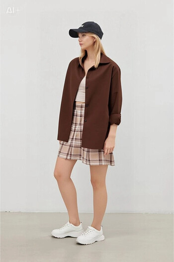 hazelin Women's Chocolate Oversize Long Basic Shirt Hzl22w-bd139001