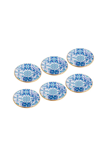 Bosphorus Glass Turkish Glass Tea Saucer Set, 6 Pieces, 12 cm, Modern Colors