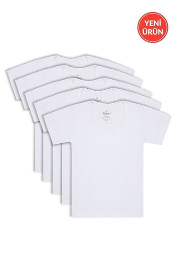 ÖZKAN underwear Özkan 0803 - Boy's Athlete Undershirt 5 Pack, 100% Cotton, Flexible and Comfortable, Wide Collar, Short Sleeve