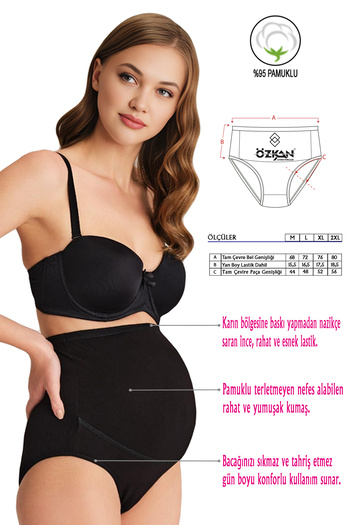 ÖZKAN underwear Özkan 23582 2 Pack Women's Black Skin Mixed Pack Cotton Lycra Single Jersey Pregnant Maternity High Waist