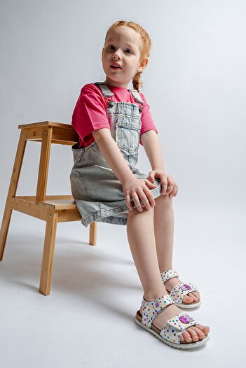 mnpc Girl's White Genuine Leather Cork Sole Daily Children's Sandals