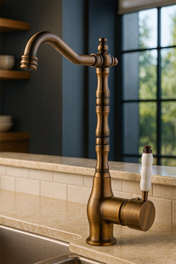 KUSTAR Retro Rustic Nostalgic Antique Porcelain Kitchen Sink Faucet