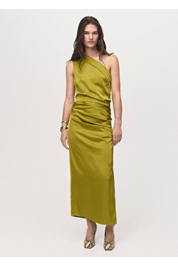 MANGO Woman Asymmetrical Satin Dress with Side Slit