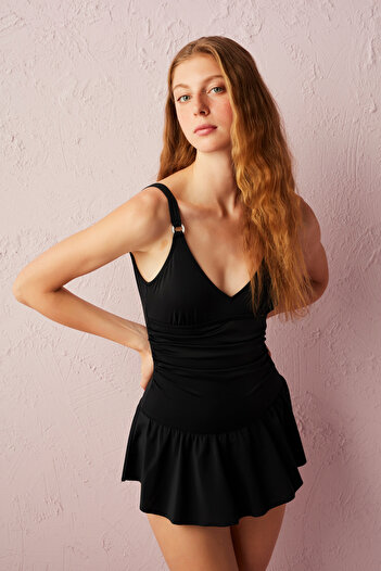 Penti Black Basic Shorts Skirted Swimsuit