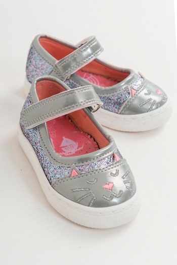 mnpc Girl's Gray Orthopedic Supported Ballerinas with Cat