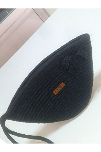 AZR HOME DESİGN Natural Jute Rope Black Wallet Clutch Bag Day Bag