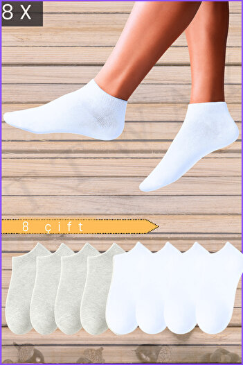 TTWAY Unisex White-Grey Plain Booties Socks 8 Pack Cotton