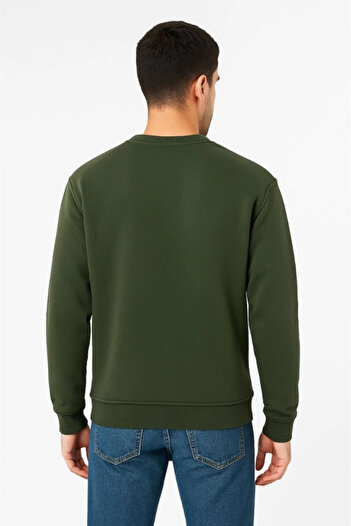 ELLA Men's Three Thread Plain Crew Neck Sweatshirt - Khaki