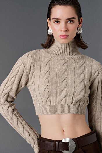VATKALI Pulover crop tricotat cu gat