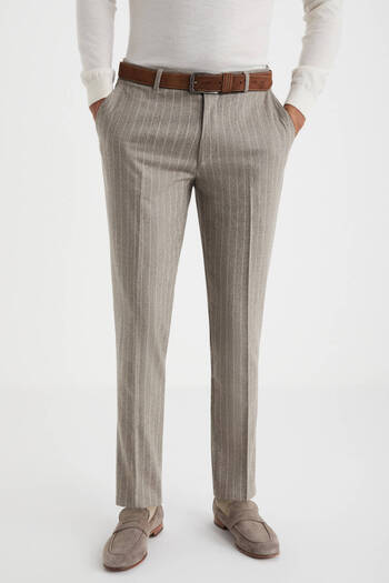 Hemington Cashmere Blend Flannel Chino Beige Striped Camel Pants
