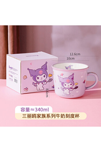 Miniso Kuromi Sanrio 430ml Cup Kuromi Cartoon Children'S Graduated Cup Ceramic Mugs Breakfast Coffee Cups M