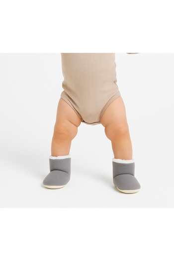 Puppis Baby Gray Baby Slippers, Organic, Ilkadım, Non-Slip Sole, Anti-Sweat,