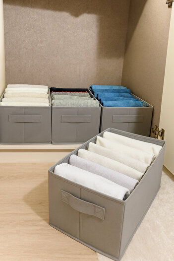harev home collection Dolap İçi Düzenleyici, Gardrop Düzenleyici, Katlanabilir Kıyafet Saklama Kutusu Organizer Gri