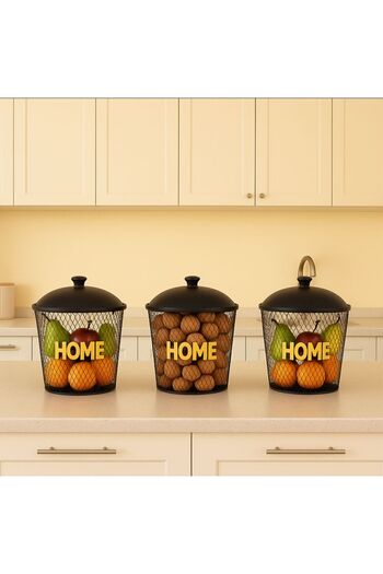 VENON 3 Pieces Cypress Basket 20 cm X 20 cm Metal Onion Bucket - Crisper - Potato Onion Basket