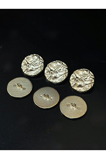 aensia 40 Size Metal Buttons with Gold Color Wrinkled Design - Pack of 6 for Coat, Trench Coat, Jacket