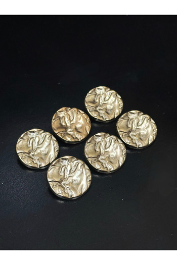 aensia 40 Size Metal Buttons with Gold Color Wrinkled Design - Pack of 6 for Coat, Trench Coat, Jacket